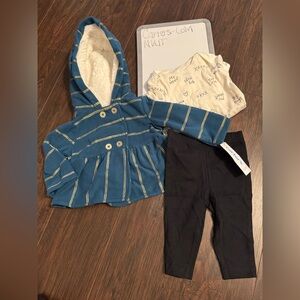 Carters Striped Blue Hooded Jacket with Black Pants Set